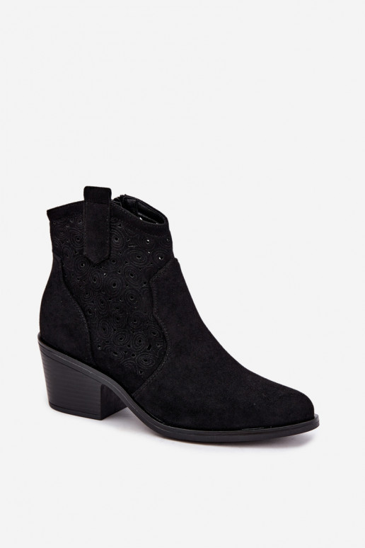 Black Perforated Cowboy Ankle Boots with Heel S.Barski HY62-8147