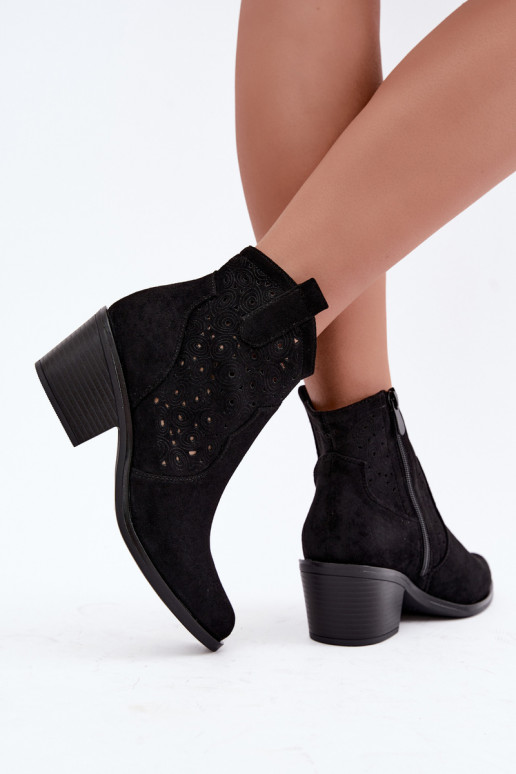 Black Perforated Cowboy Ankle Boots with Heel S.Barski HY62-8147