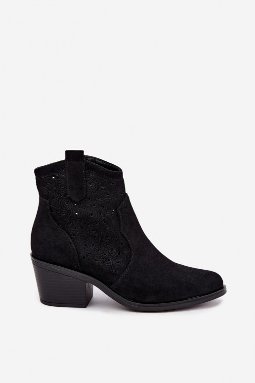 Black Perforated Cowboy Ankle Boots with Heel S.Barski HY62-8147