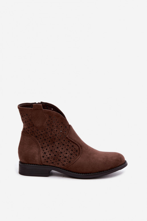 Women's Flat Heel Ankle Boots With Perforated Shaft S.Barski HY62-8151 Brown