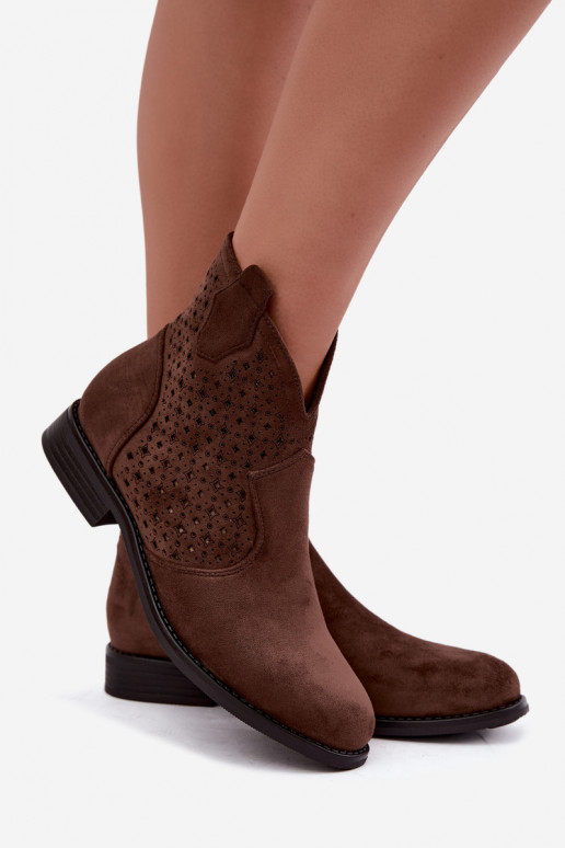 Ankle boots with wide heels and cut-out shaft S.Barski HY62-8151 brown