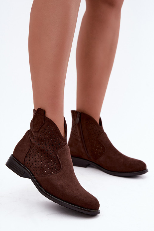 Ankle boots with wide heels and cut-out shaft S.Barski HY62-8151 chocolate