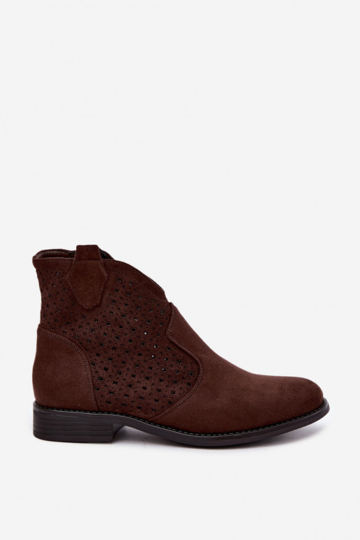 Women's Flat Heel Ankle Boots With Perforated Shaft S.Barski HY62-8151 Brown