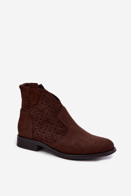 Women's Flat Heel Ankle Boots With Perforated Shaft S.Barski HY62-8151 Brown