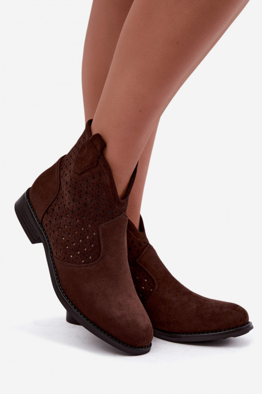 Women's Flat Heel Ankle Boots With Perforated Shaft S.Barski HY62-8151 Brown