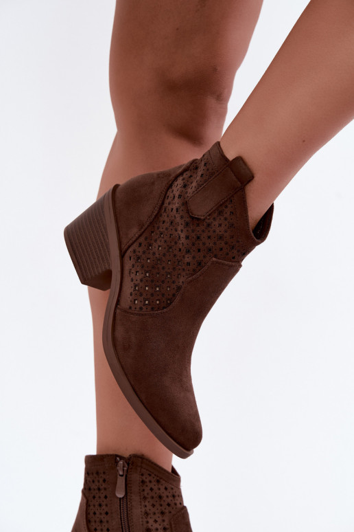 Cowboy-style ankle boots with heels and cut-out elements S.Barski HY62-8149 brown