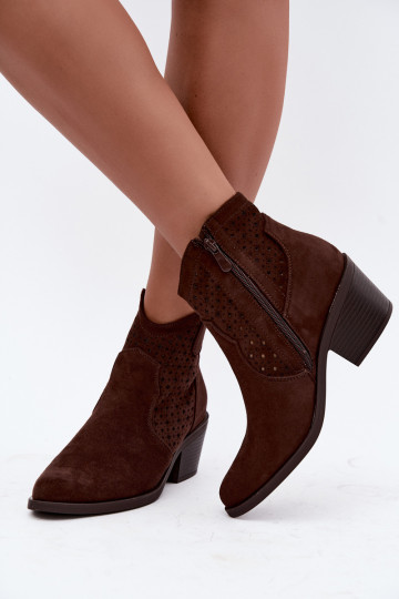 Leather Cowgirl Boots With Heel and Perforation S.Barski HY62-8149 Chocolate