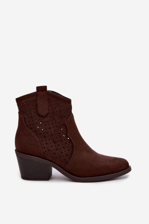 Leather Cowgirl Boots With Heel and Perforation S.Barski HY62-8149 Chocolate
