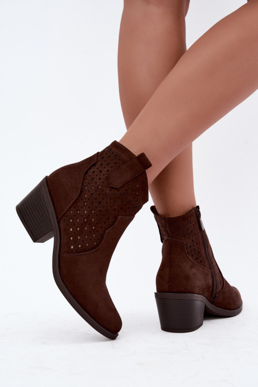 Leather Cowgirl Boots With Heel and Perforation S.Barski HY62-8149 Chocolate