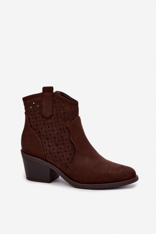 Cowboy-style ankle boots with heels and cut-out elements S.Barski HY62-8149 chocolate