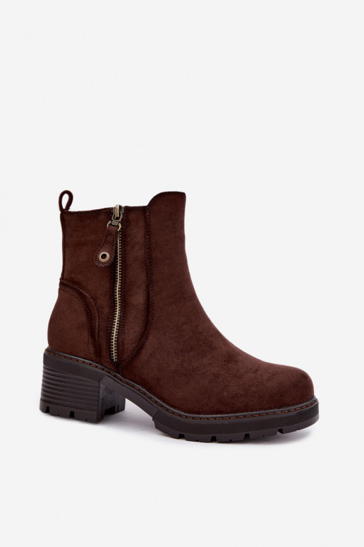 Women's Insulated Heeled Boots S.Barski HY62-8101 Chocolate