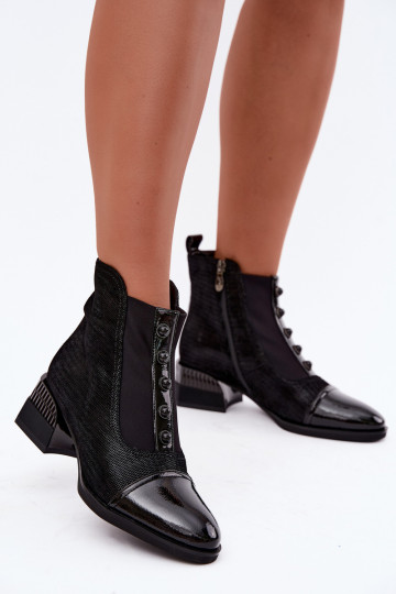 Leather Suede Heel Boots with Lining D&A CR62-3188 Black 2