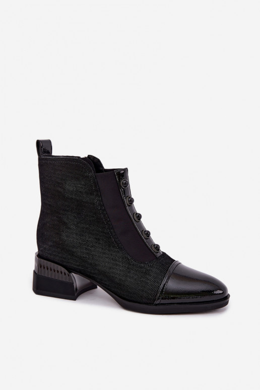 Leather Suede Heel Boots with Lining D&A CR62-3188 Black