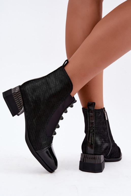 Leather Suede Heel Boots with Lining D&A CR62-3188 Black