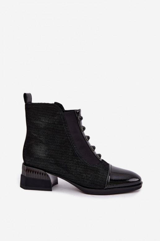 Leather Suede Heel Boots with Lining D&A CR62-3188 Black