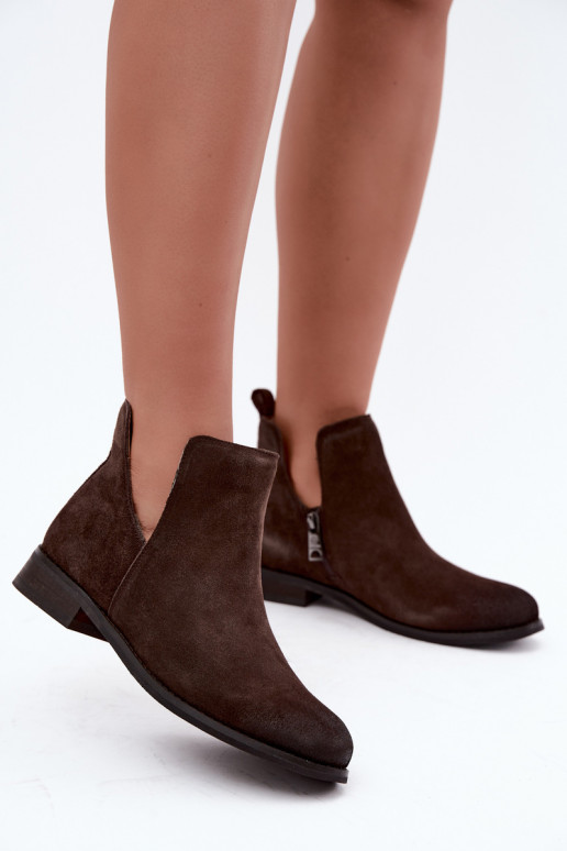 Leather Suede Ankle Boots Vinceza 133142 Chocolate Brown