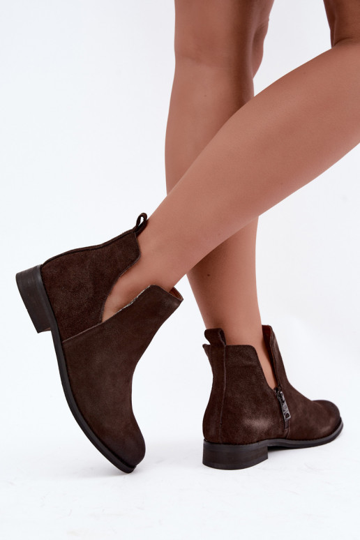 Leather Suede Ankle Boots Vinceza 133142 Chocolate Brown