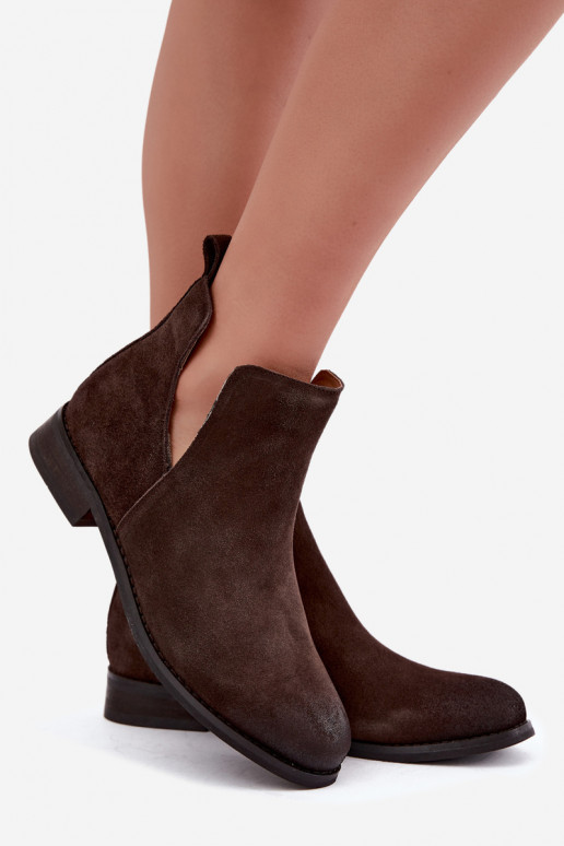 Leather Suede Ankle Boots Vinceza 133142 Chocolate Brown