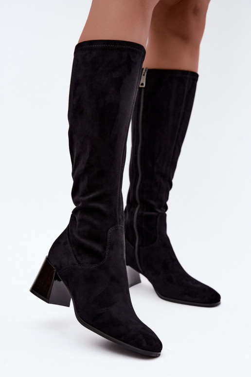 Women's Suede High Heel Boots Vinceza 58697 Black