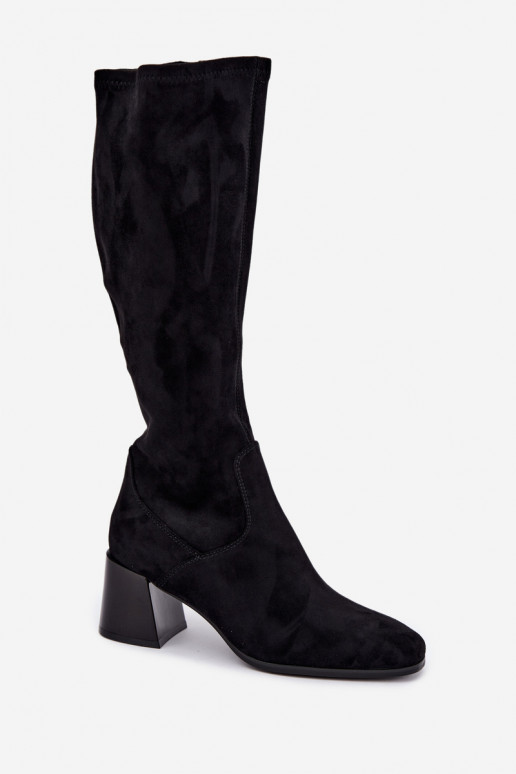 Women's long suede boots with heels Vinceza 58697 black