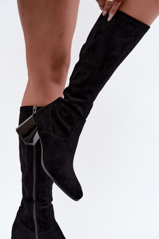 Women's long suede boots with heels Vinceza 58697 black