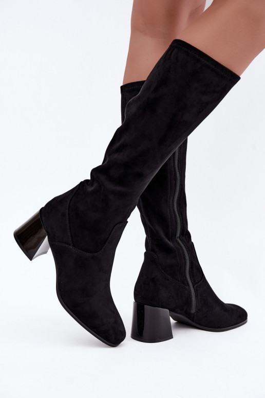 Women's Suede High Heel Boots Vinceza 58697 Black