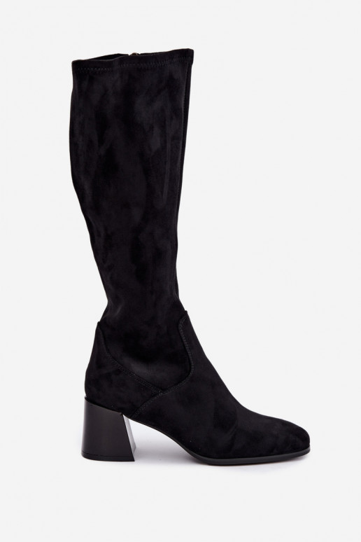 Women's Suede High Heel Boots Vinceza 58697 Black