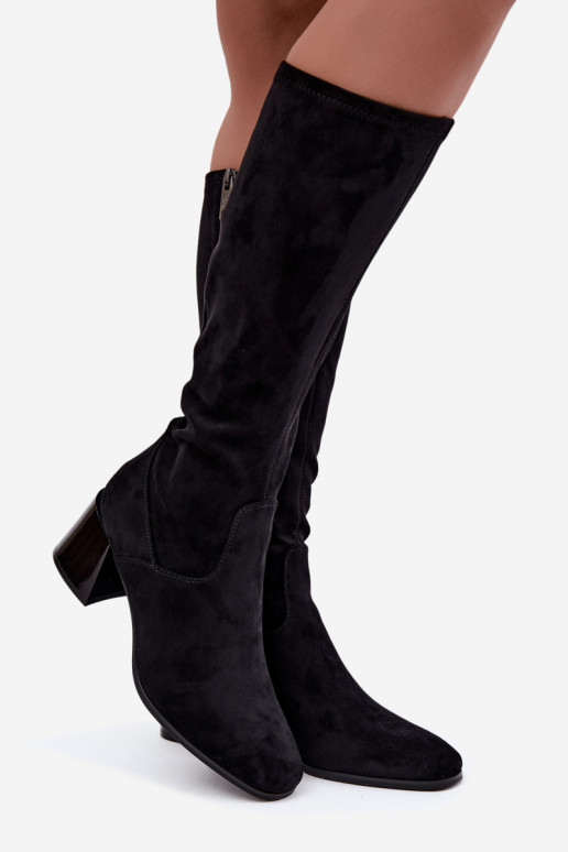 Women's Suede High Heel Boots Vinceza 58697 Black