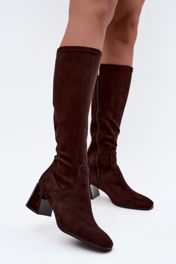 Women's Suede High Heel Boots Vinceza 58697 Chocolate