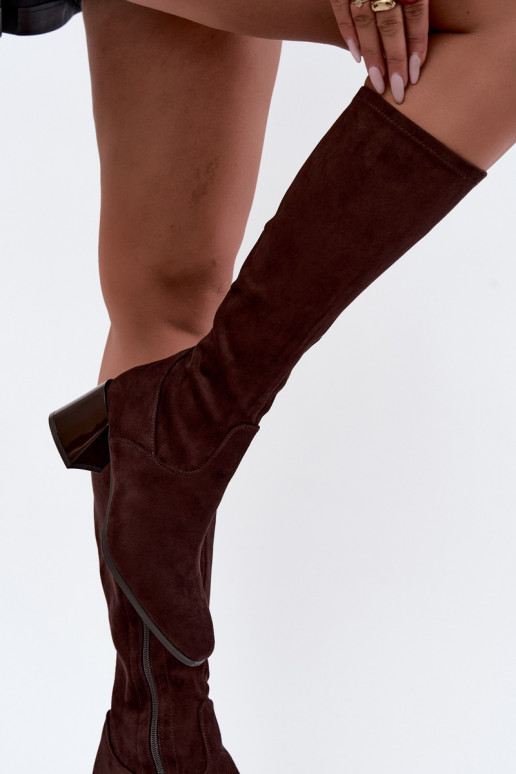 Women's Suede High Heel Boots Vinceza 58697 Chocolate