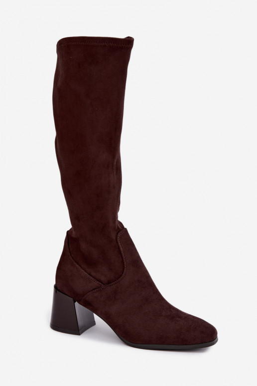 Women's long suede boots with heels Vinceza 58697 chocolate