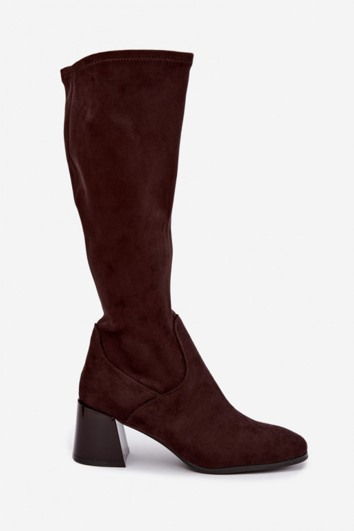 Women's long suede boots with heels Vinceza 58697 chocolate