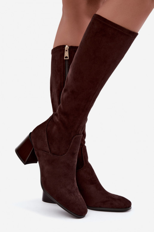 Women's Suede High Heel Boots Vinceza 58697 Chocolate