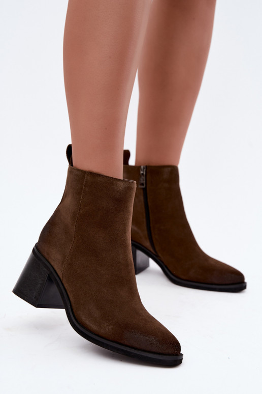 Leather Insulated Heel Boots Vinceza 133100 Khaki