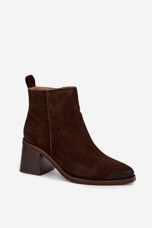 Faux leather insulated ankle boots with heels Vinceza in chocolate color