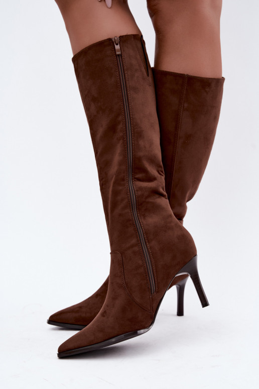 Warm brown knee-high boots with heels Taelia