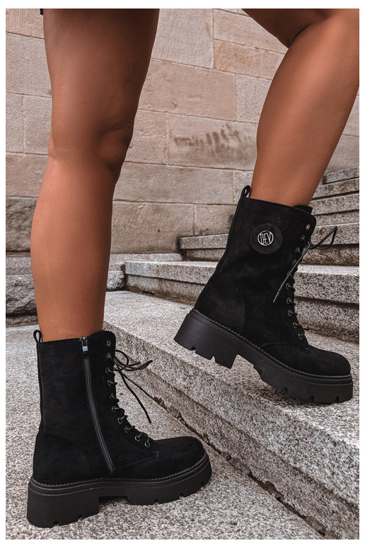 Warm black women's ankle boots made of faux suede Livela