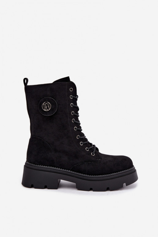 Warm black women's ankle boots made of faux suede Livela