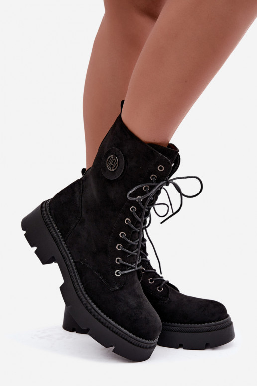 Warm black women's ankle boots made of faux suede Livela