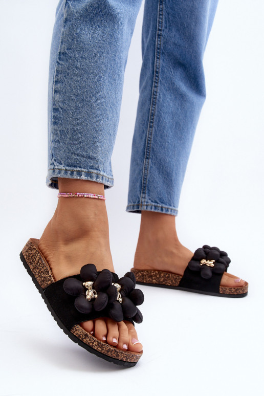 Women's slippers with decorative details Bunlia in black color