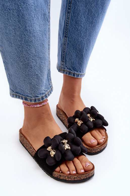 Women's slippers with decorative details Bunlia in black color