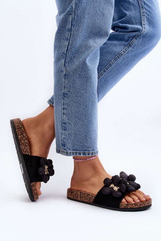 Women's slippers with decorative details Bunlia in black color