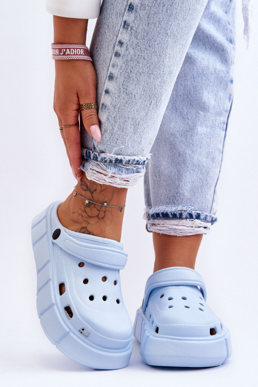 Women's platform slippers with foam in light blue Beckett