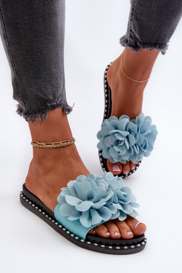 Women's slippers with floral motifs in blue Cellanen