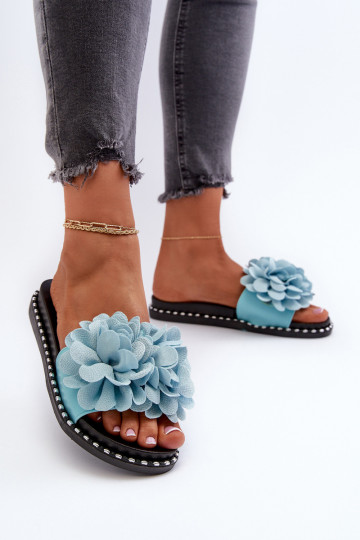 Women's slippers with floral motifs in blue Cellanen 2