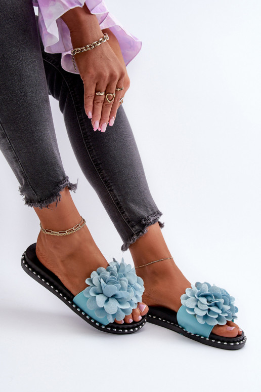 Women's slippers with floral motifs in blue Cellanen