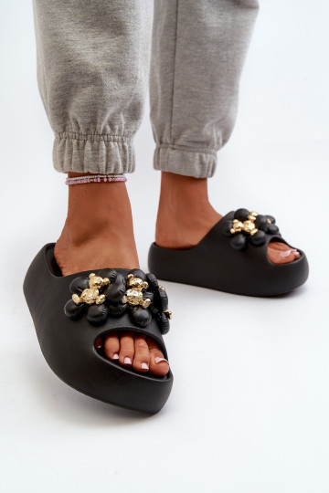 Women's lightweight slippers with beautiful details on thick sole in black Bremavia