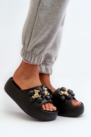 Women's lightweight slippers with beautiful details on thick sole in black Bremavia 2