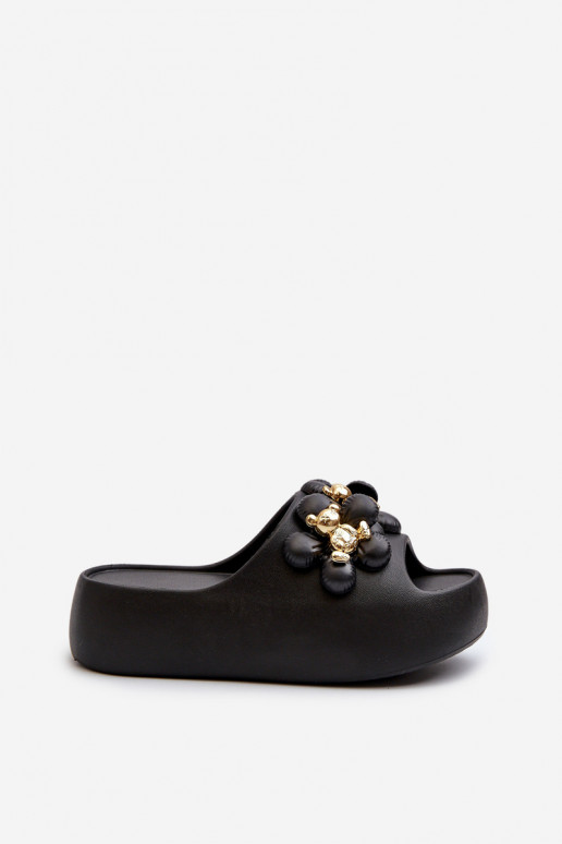 Women's lightweight slippers with beautiful details on thick sole in black Bremavia