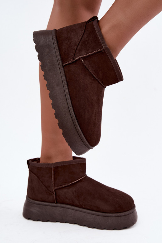 Ocieplane damskie buty śniegowe z platformą i futerkiem wewnątrz CzekoladoĮe Vesirae